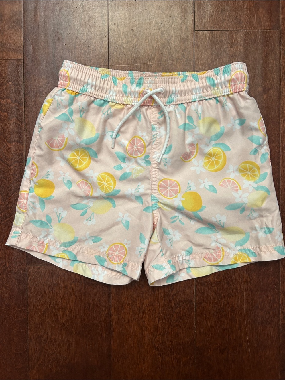 Janie and Jack Pink Citrus Print Swim Trunk Shorts with Drawstring Waist, Size 5